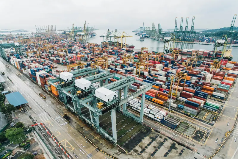 Container port at dusk