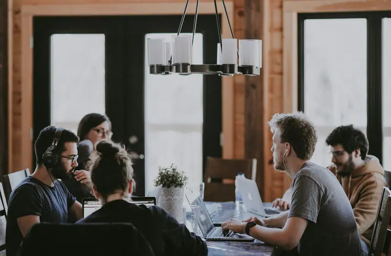 Team in a standing meeting
